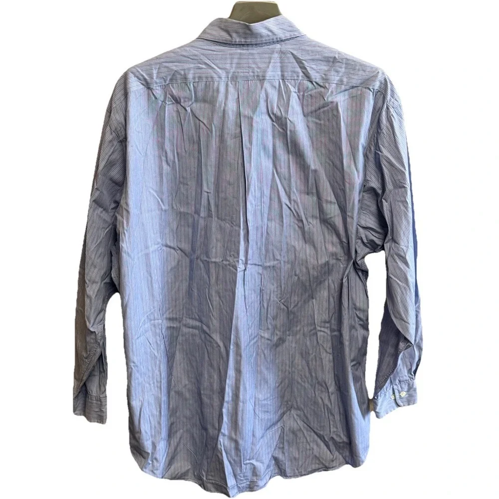 Ralph Lauren Shirt Men Large 17 1/2 4/5 Blue Pink Striped Button‎ Down Classic